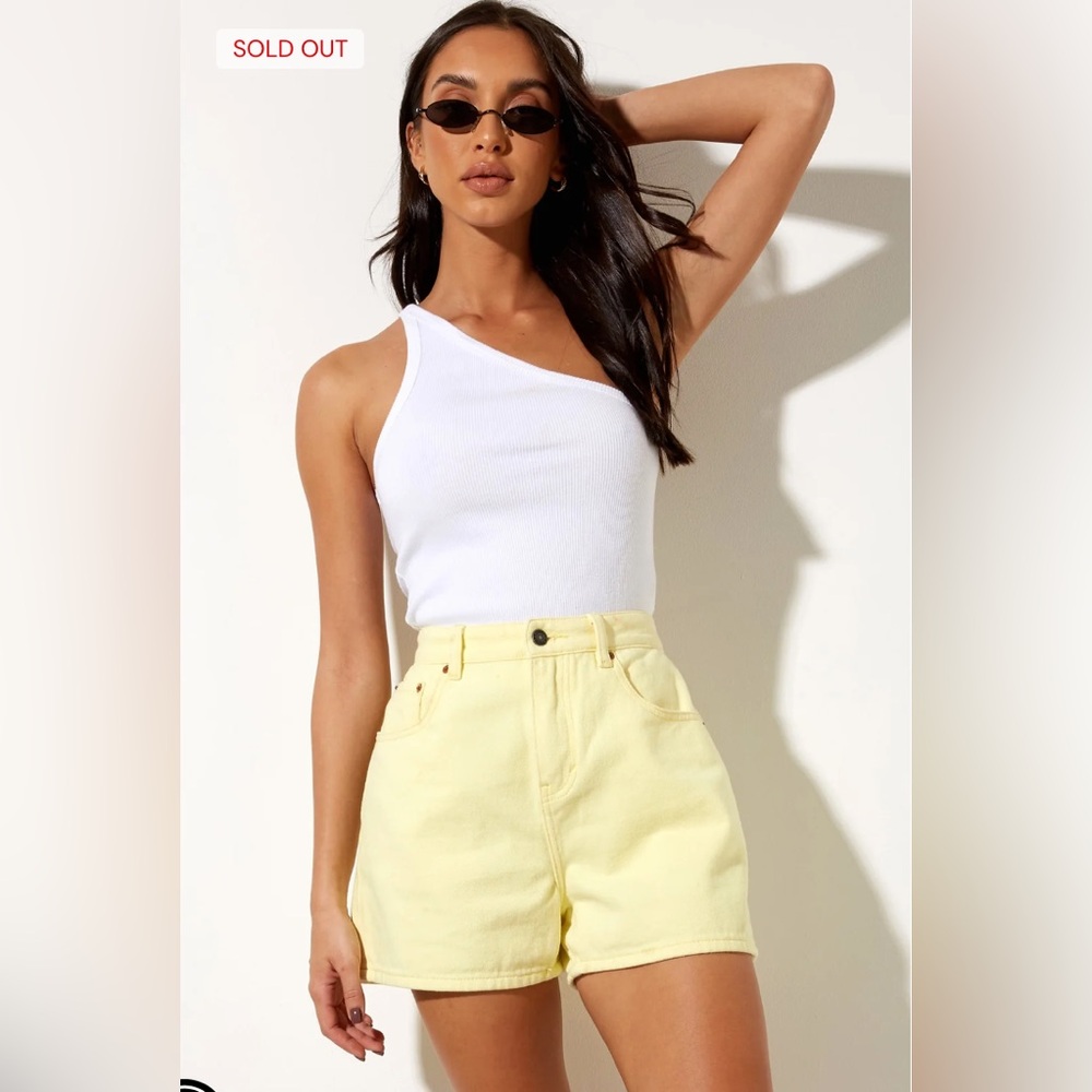 Motel Rocks Pale Yellow High Waist Women's Denim Shorts